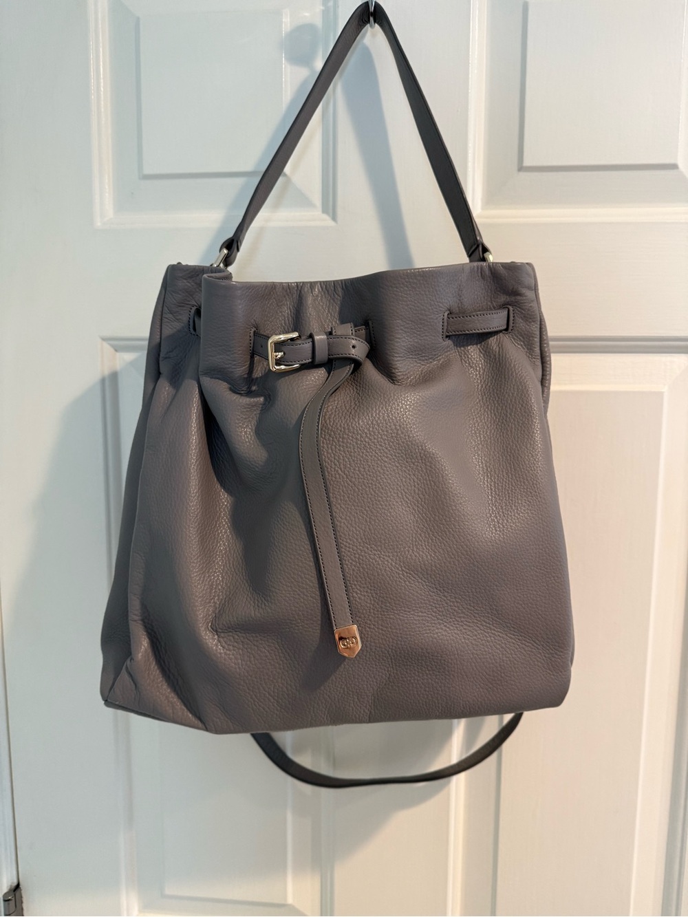 Cole Haan Gray Pebbled Leather Hobo Bucket Bag Crossbody